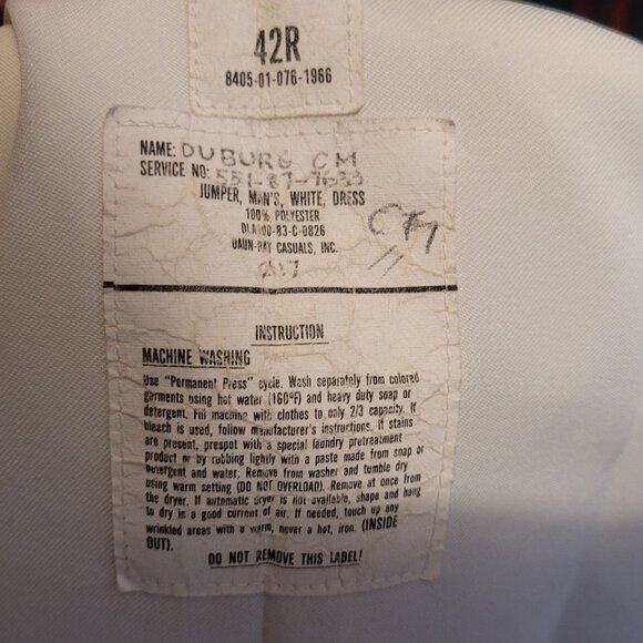 Vintage US Navy Enlisted Dress Jumper Cracker Jack White 42R Patches NMCB 5 - Picture 11 of 11